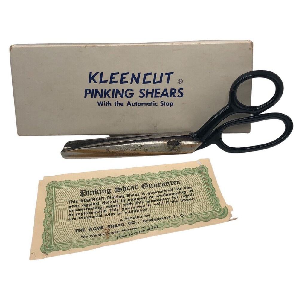 VTG Kleencut Pinking Shears Scissors No. 180 Original Box Zig Zag Fiber Cutting